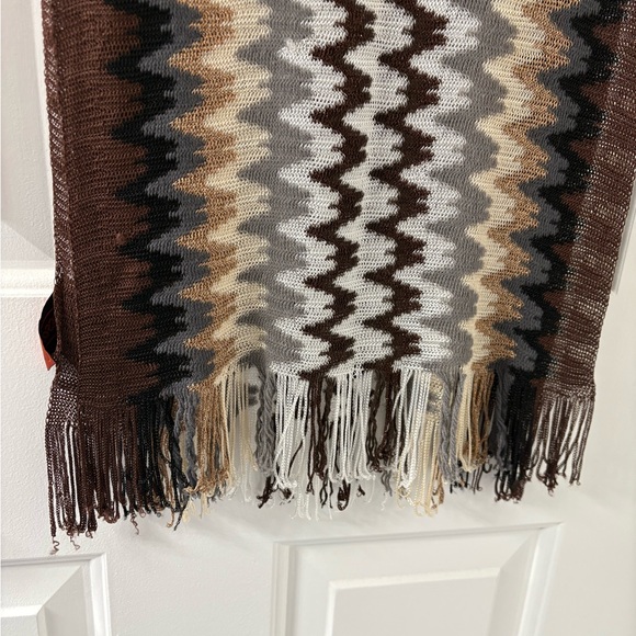Missoni Zigzag Patterned Scarf - Brown, Cream, Gold & Black
